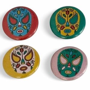Set of 4 Colorful Luchador Masked Professional Mexican Wrestler Buttons